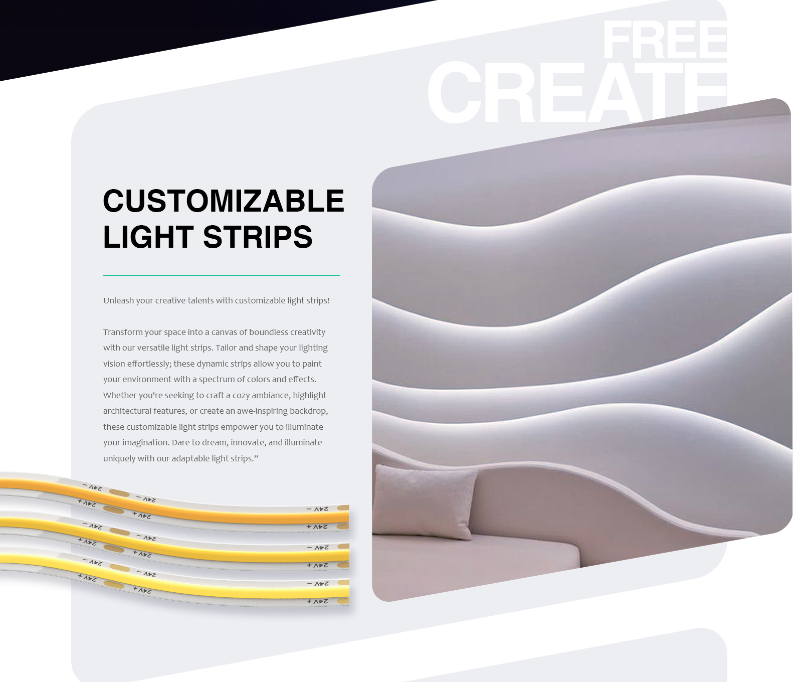 COB LED Strip Lights – Strisce LED COB – 3000K/1130lm/M – Kosoom STL002-S0204-White LED Strip Lights--06