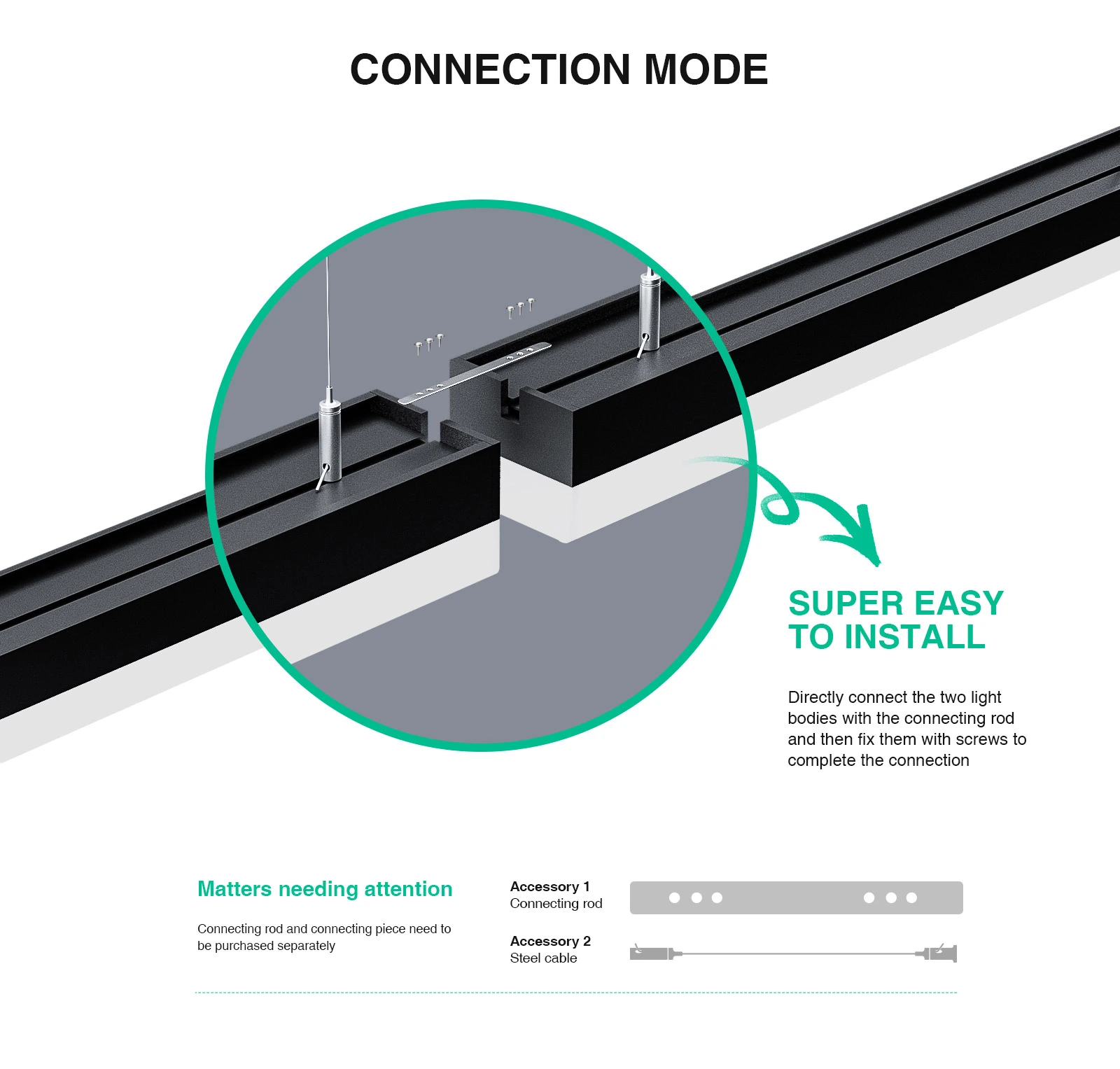 LED Linear Pendant Light - White/30w/4000k/3900lm/120˚ - KOSOOM MLL004-A_L0403B-Linear Lights--08