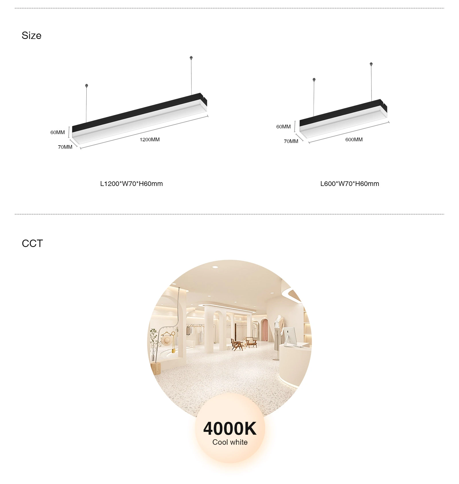 LED Linear Pendant Light - White/30w/4000k/3900lm/120˚ - KOSOOM MLL004-A_L0403B-Retail Store Lighting--12