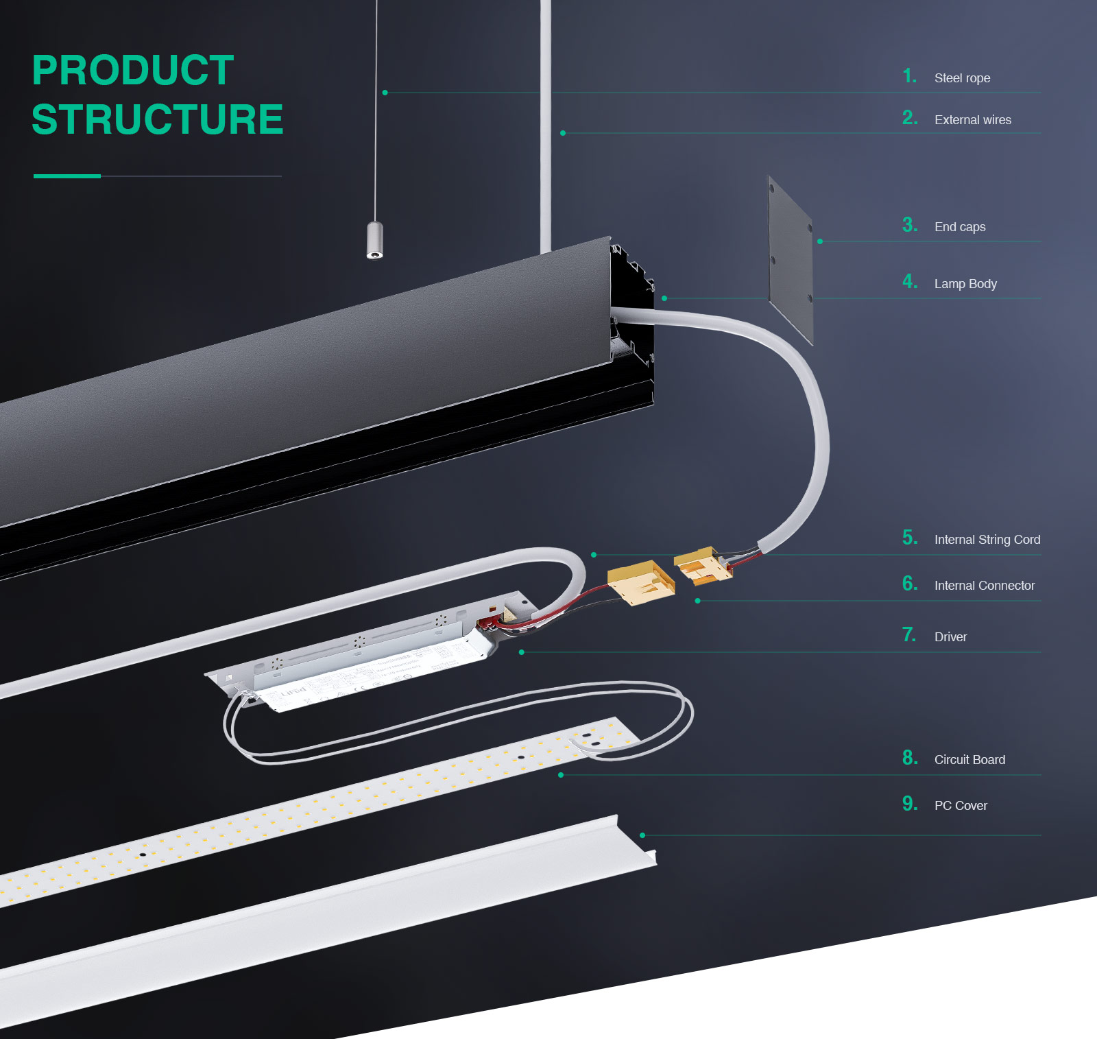 LED Linear Light -Black/40W/3000K/4300lm - Kosoom SLL003-A_L0201N-Office Lighting--02