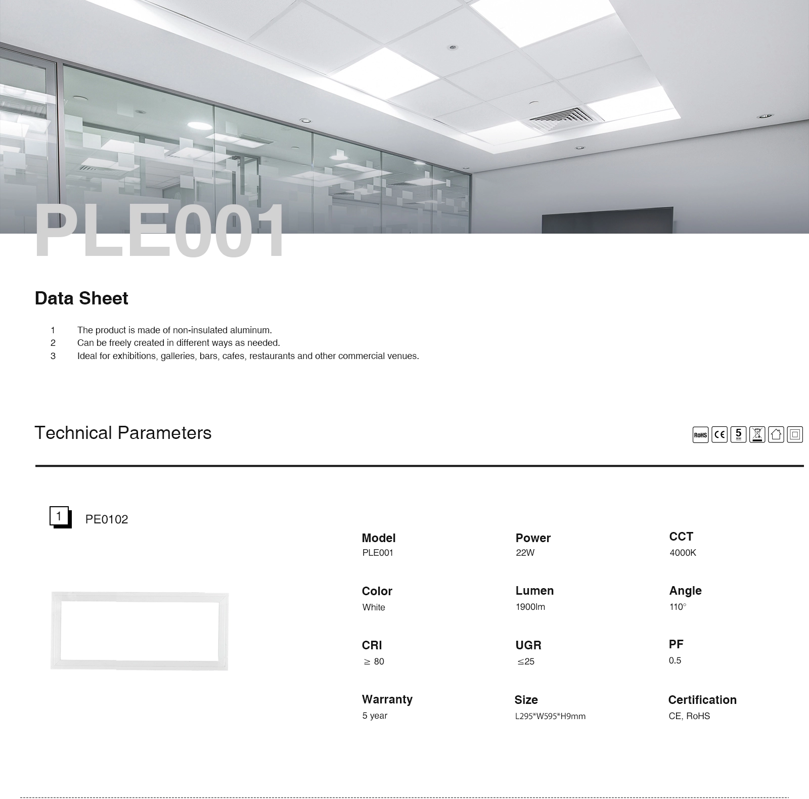 LED Panel Light - Side Light Emitting - 22w/4000k/1900lm - KOSOOM PLE001_PE0102-All Products--PLE001 01