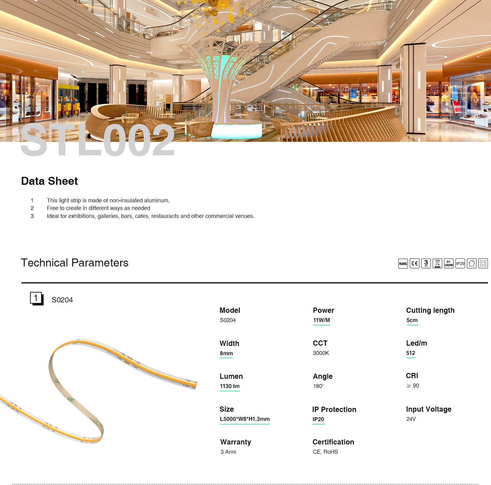 COB LED Strip Lights - 480LEDs/MT/11w/3000k/960lm/140˚ - Kosoom S0207-Recessed LED Strip Lighting--01