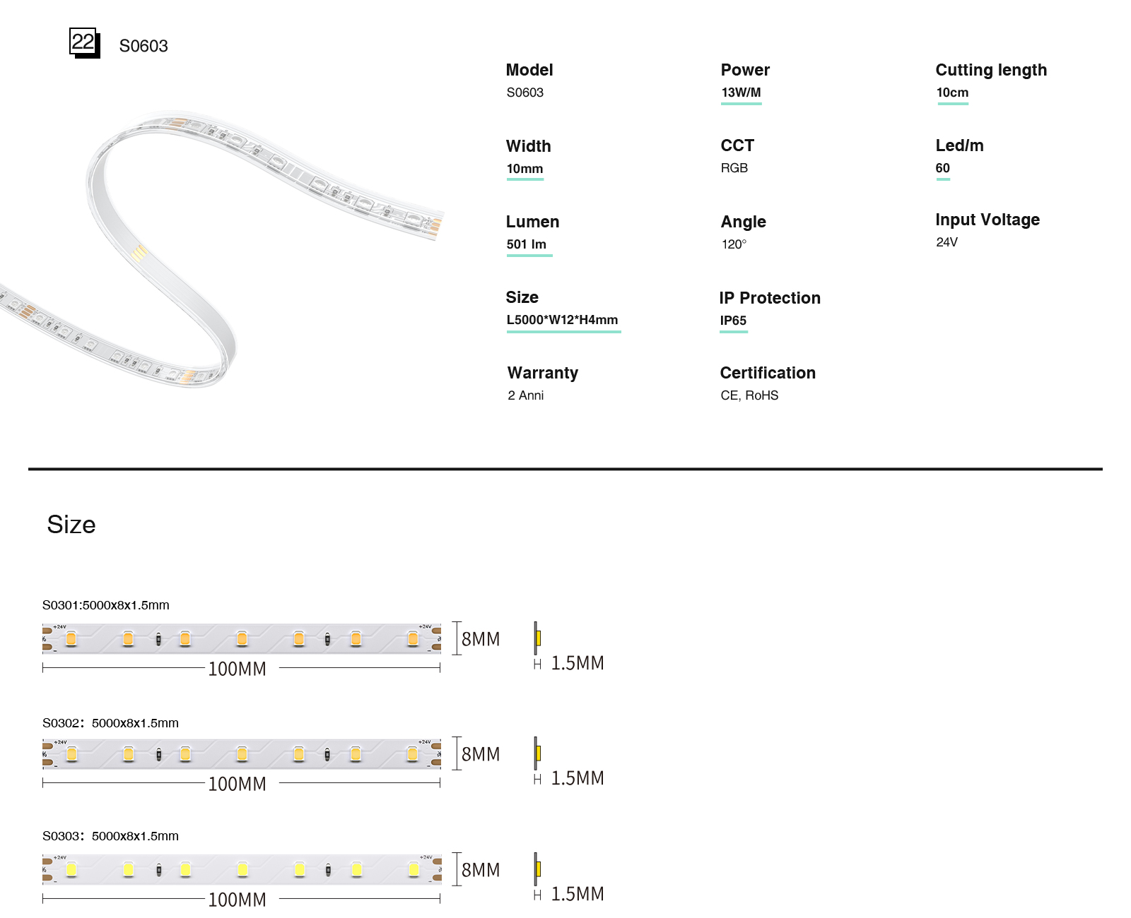 LED Strip Lights - 12w/6500k/1631lm/140LEDs - Kosoom S0308-Uncategorized--12