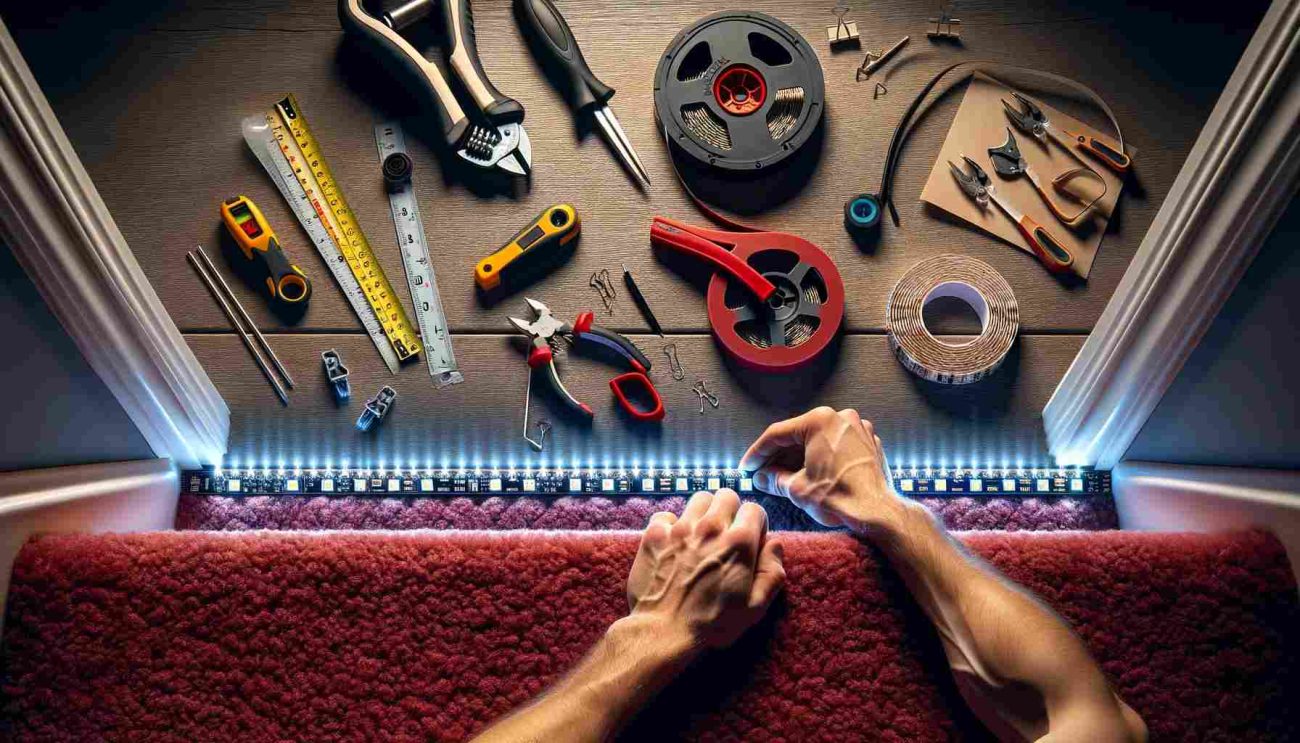 how to install led strip lights on carpet stairs