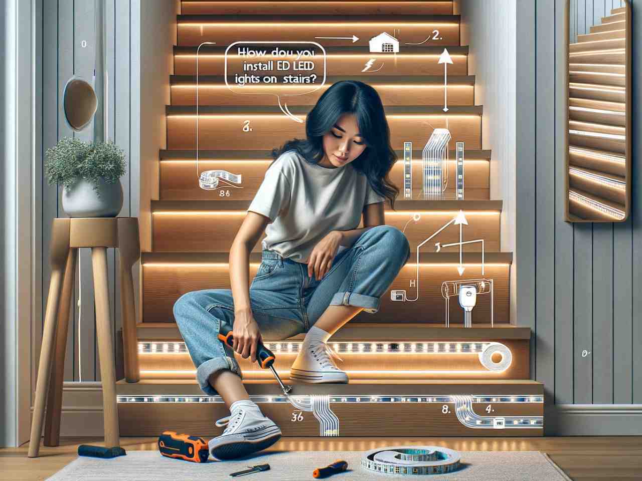 How do you install LED strip lights on stairs