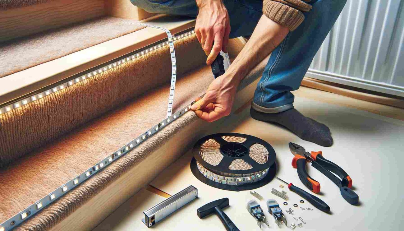 how to install led strip lights on carpet stairs