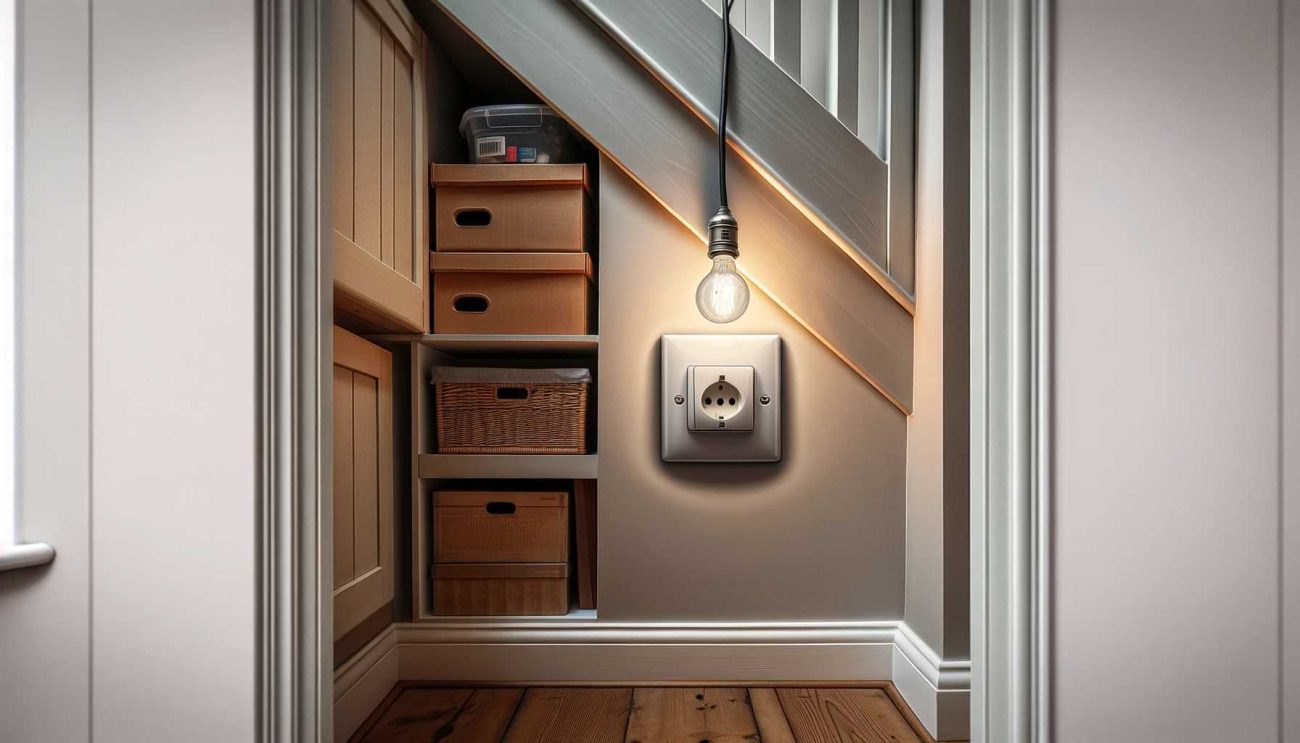 how to fit light socket in ceiling under stair cupboard
