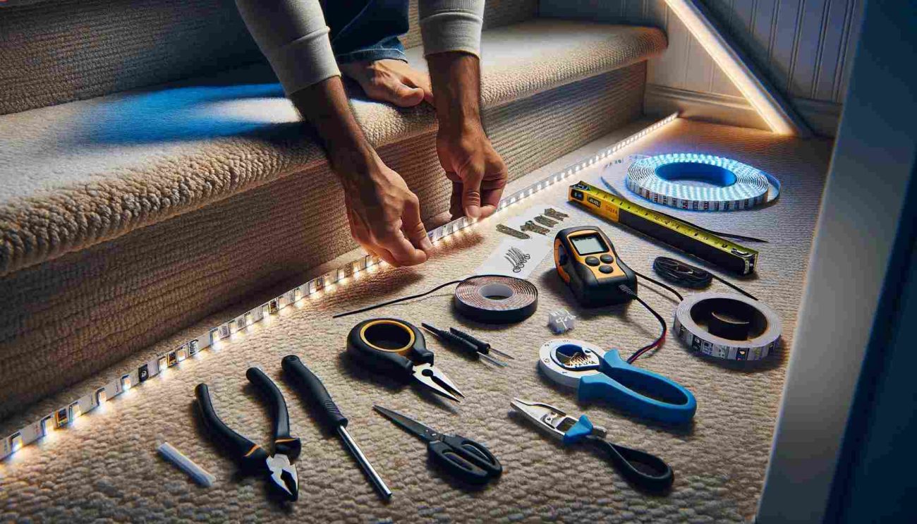 how to install led strip lights on carpet stairs