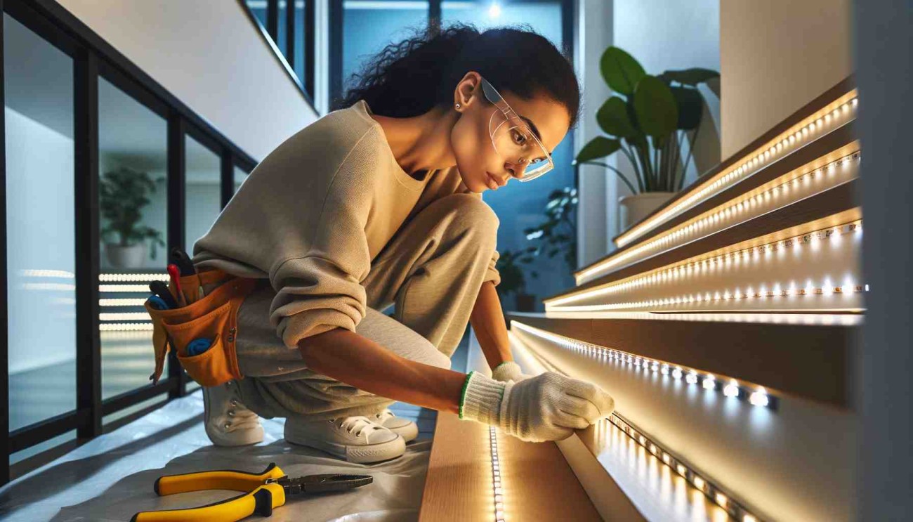 How do you install LED strip lights on stairs
