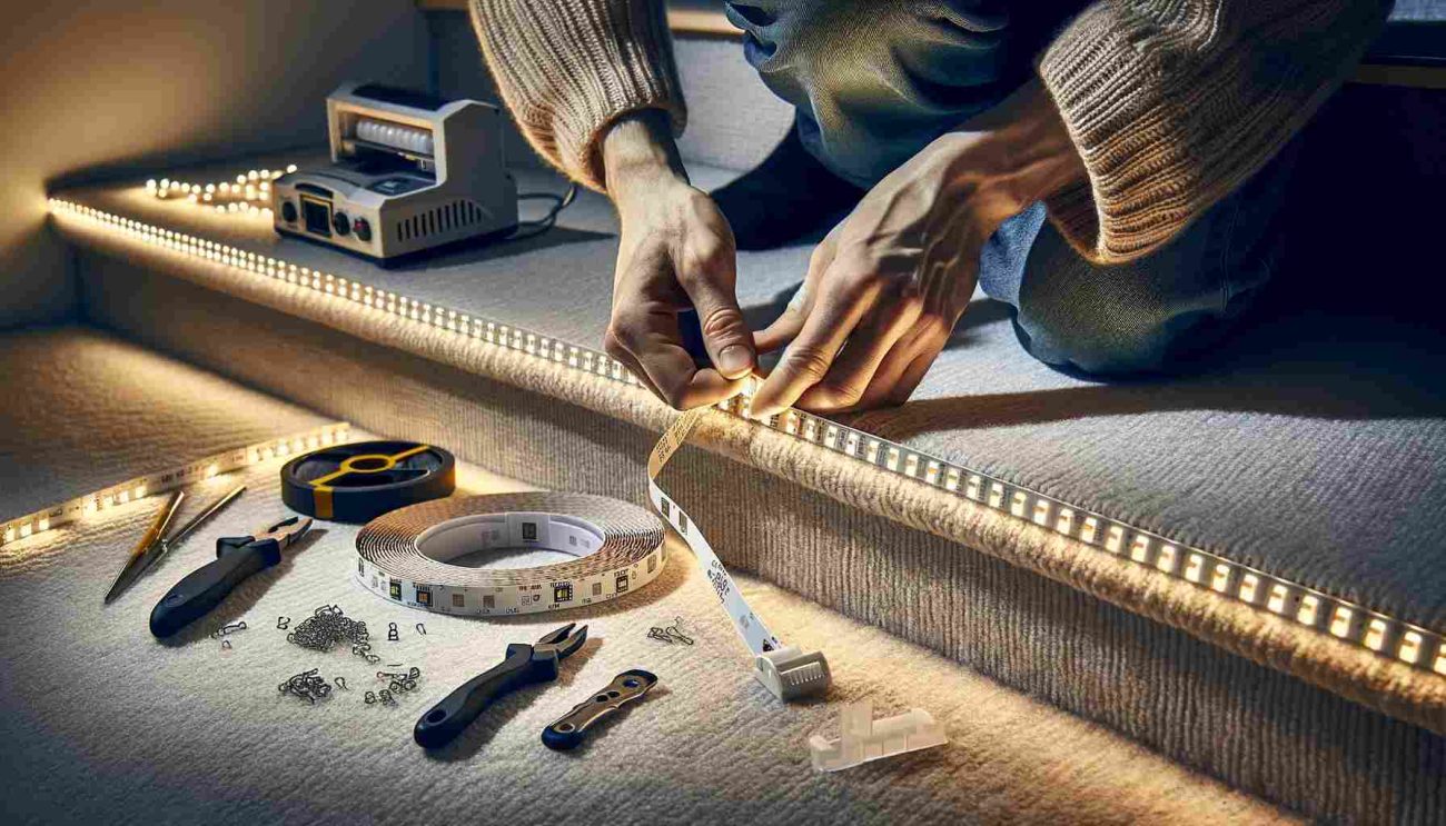 how to install led strip lights on carpet stairs