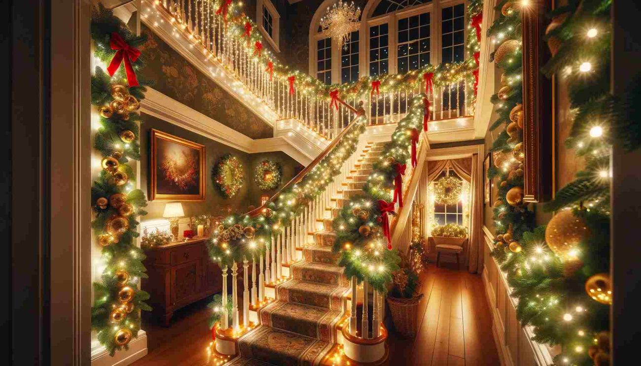 christmas stair decorations with lights