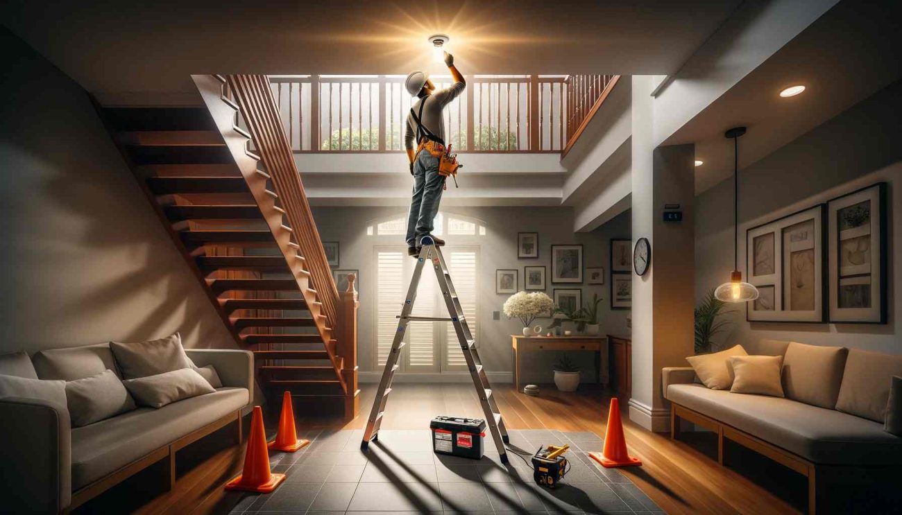 how to change a light bulb over stairs