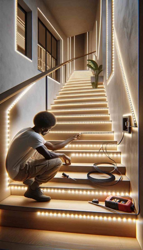 How do you install LED strip lights on stairs