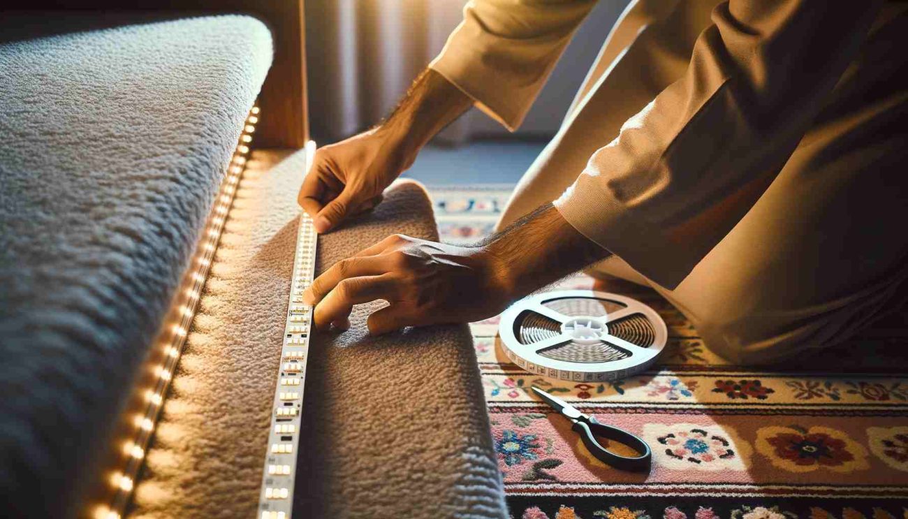 how to install led strip lights on carpet stairs