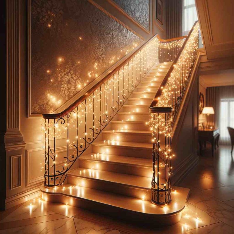 how to wrap lights around stairs