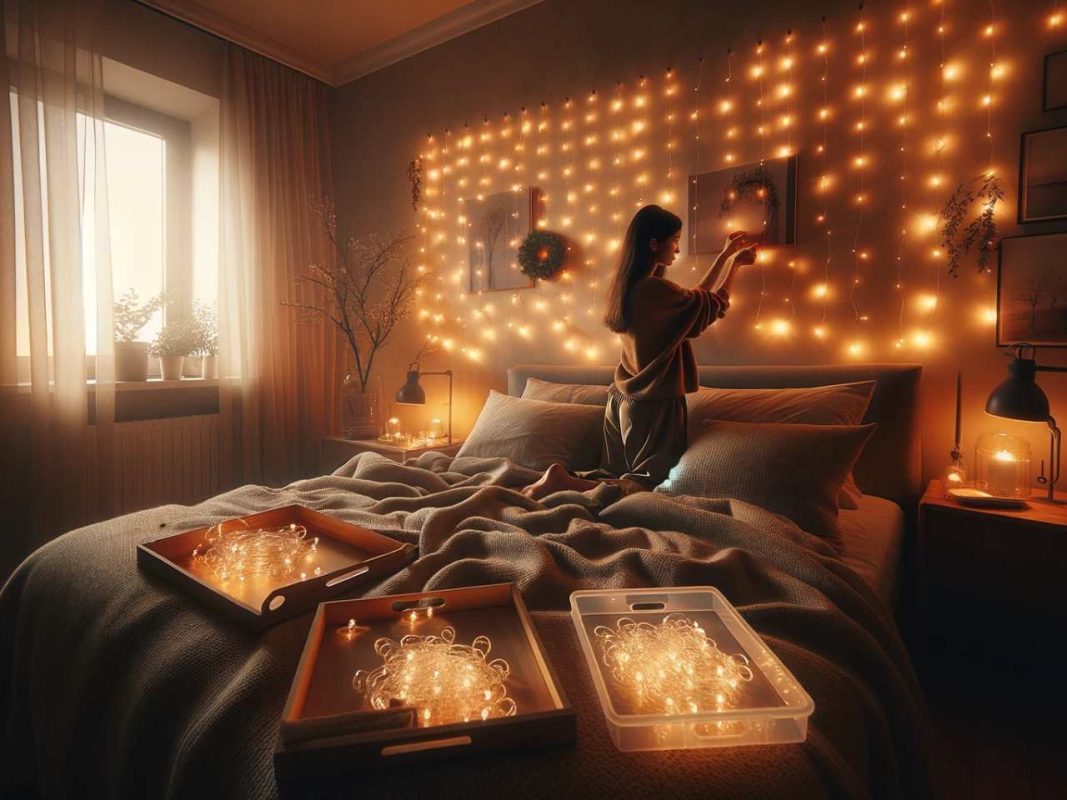 how to hang fairy lights on bedroom wall