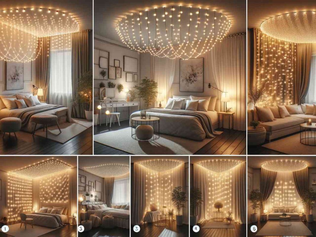 how to hang string lights in bedroom