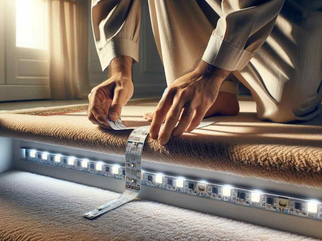 how to install led strip lights on carpet stairs