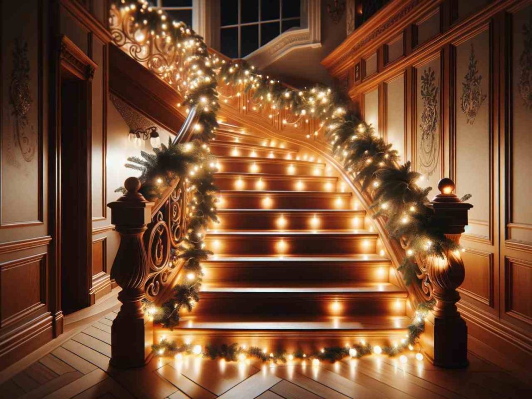 how to wrap lights around stairs
