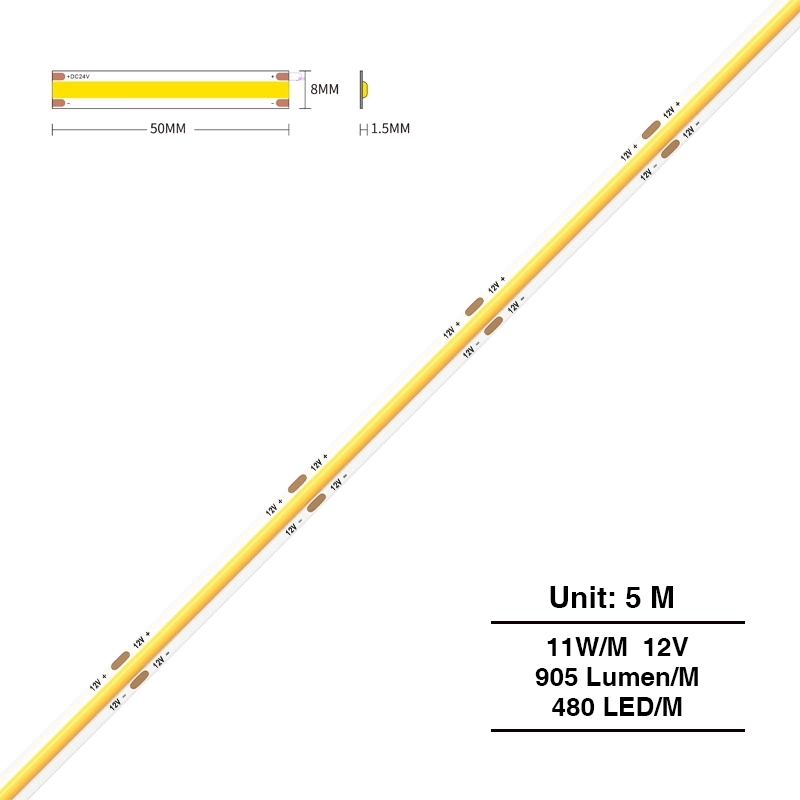 COB LED Strip Lights - 480LEDs/MT/11w/3000k/905lm/140˚ - Kosoom S0209-LED Light Strips for Room--主图1