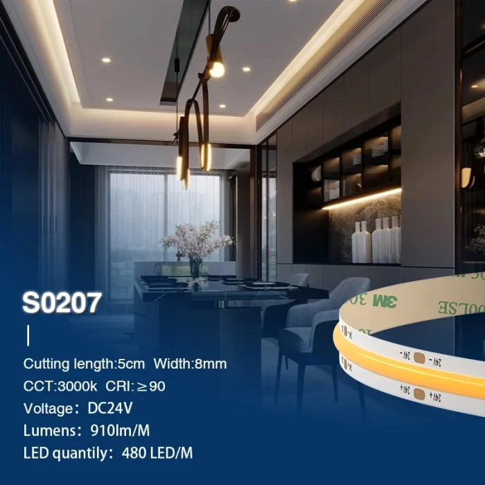 COB LED Strip Lights - 480LEDs/MT/11w/3000k/960lm/140˚ - Kosoom S0207-Cuttable LED Light Strips--主图2