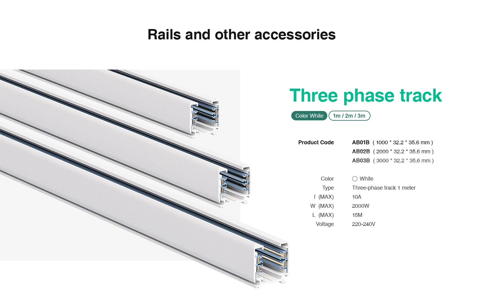 Track Lighting Accessories - Three-phase track/1000mm/White - Kosoom AB01B-Accessories--02