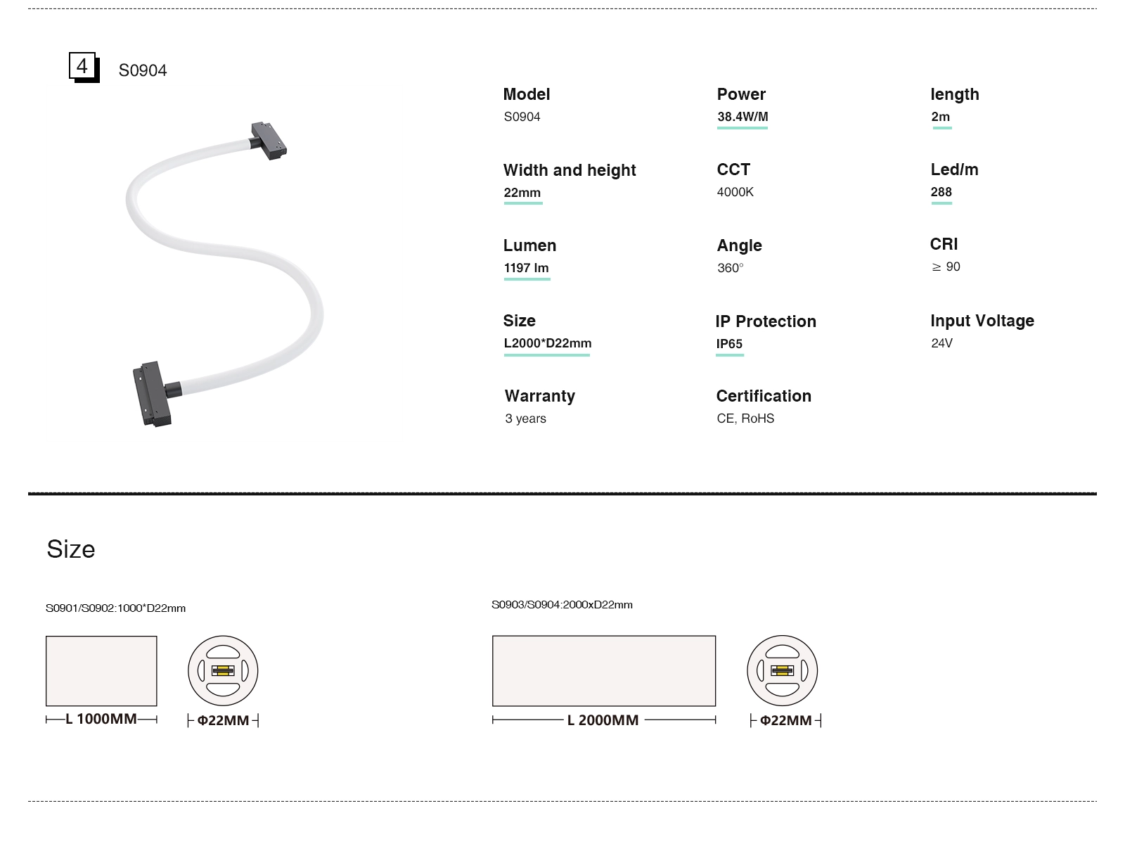 Neon LED Strip Lights - IP65/19.2w/3000k/1197lm - Kosoom S0901-20m LED Strip Lights--STL007规格参数 03