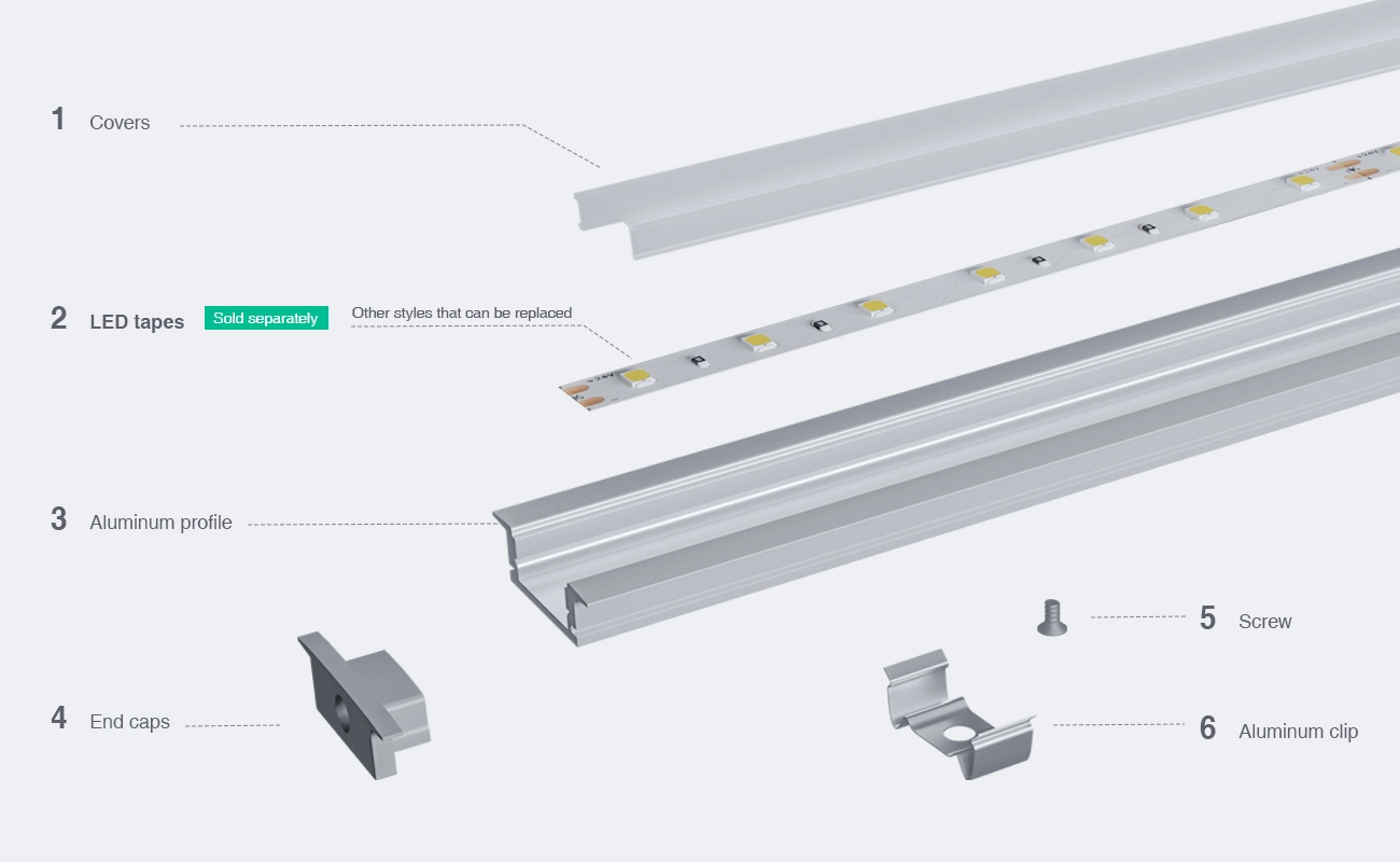 LED Profile - 2 meters compressed covers and caps / CN-SL06 L2000*24.7*7mm - Kosoom SP27-LED Aluminium Profile--03