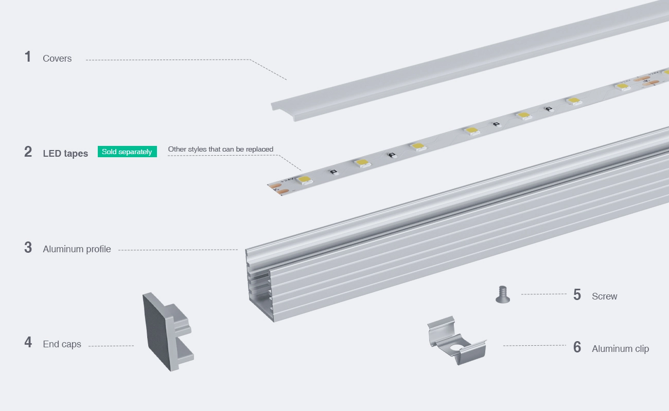 LED Profile - 2 meters compressed covers and caps / CN-SL07 L2000*14.2*14.3mm - Kosoom SP28-LED Aluminium Profile--03