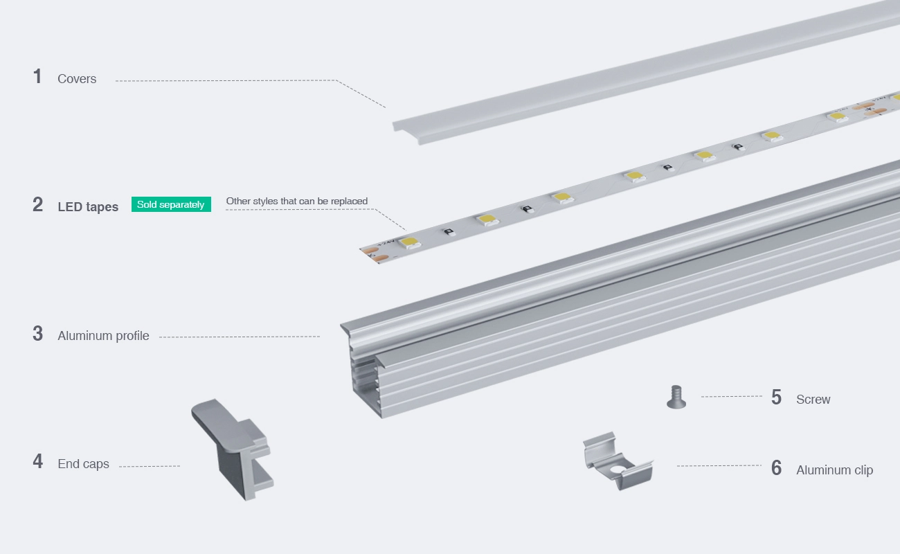 LED Profile - 2 meters compressed covers and caps / CN-SL08 L2000*22*14.27mm - Kosoom SP25-LED Profile--03