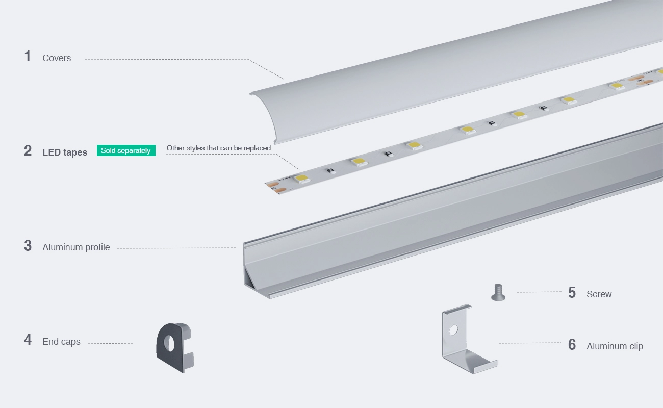 LED Profile - 2 meters compressed covers and caps / CN-SL09 L2000*15.8*15.8mm - Kosoom SP30-LED Strip Profile--03