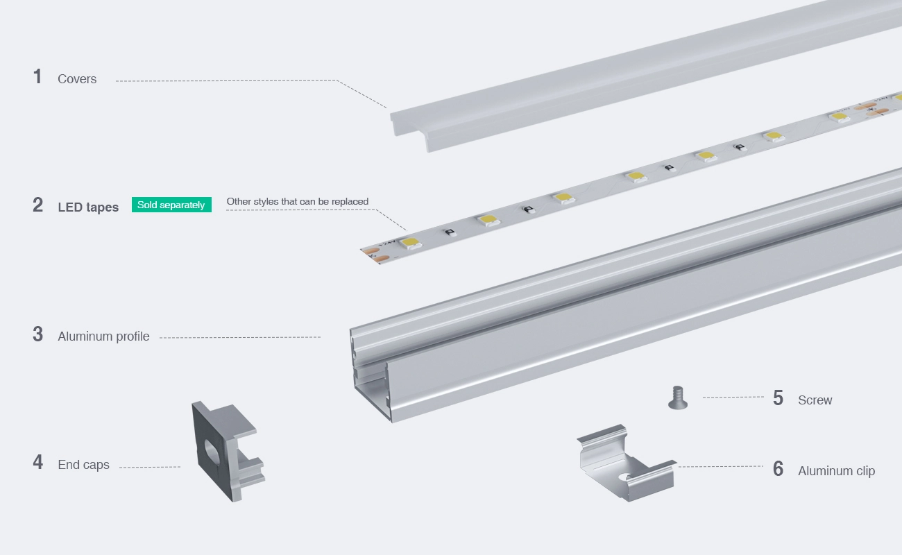LED Profile - 2 meters compressed covers and caps / CN-SL11 L2000*24.5*14.2mm - Kosoom SP32-LED Strip Profile--03