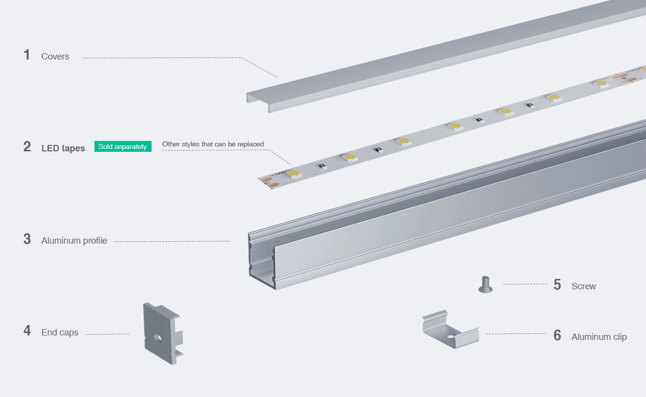 LED Profile - 2 meters compressed covers and caps / CN-SL12 L2000*20*20mm - Kosoom SP33-LED Aluminium Profile--03