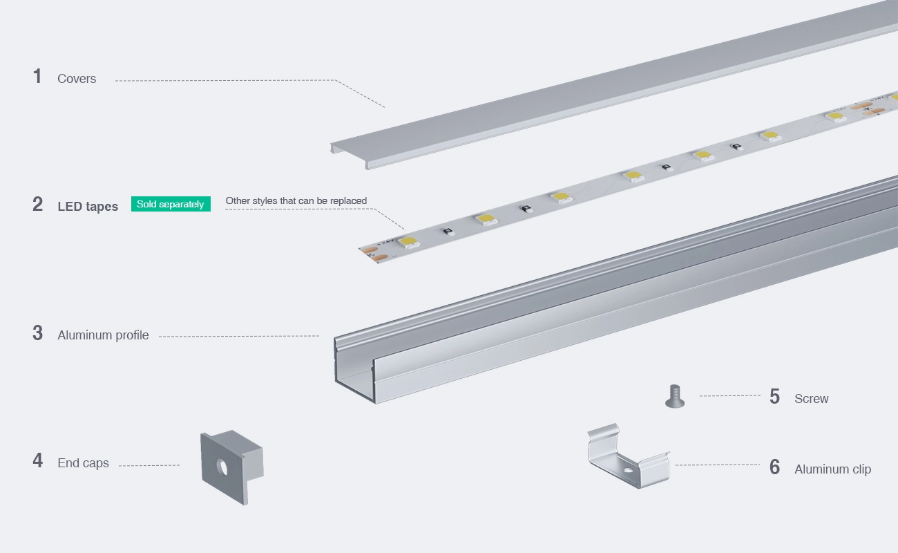 LED Profile - 2 meters compressed covers and caps / CN-SL12 L2000*20*20mm - Kosoom SP34-LED Aluminium Profile--03