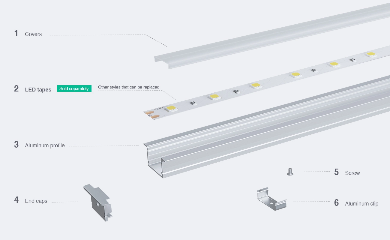 LED Profile - 2 meters compressed covers and caps / CN-SL15 L2000*43*20mm - Kosoom SP36-LED Aluminium Profile--03