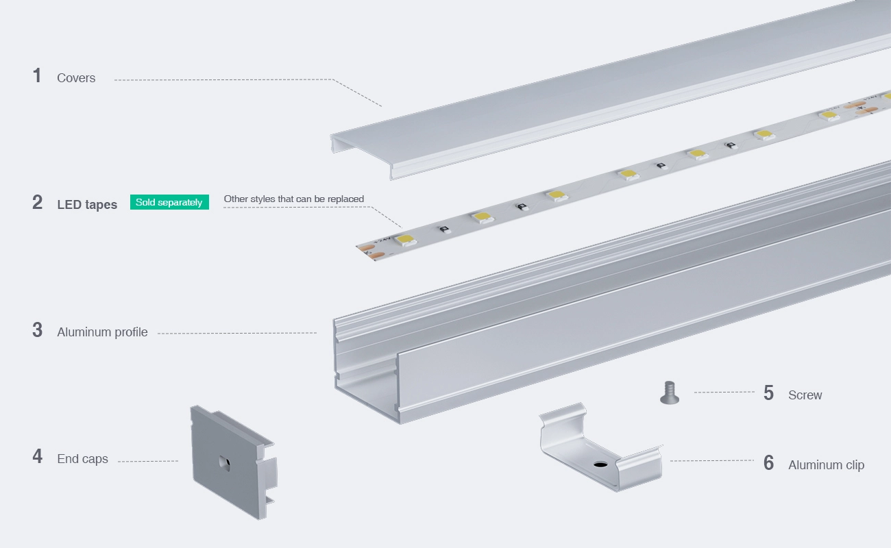 LED Profile - 2 meters compressed covers and caps / CN-SU01 L2000*30*20mm - Kosoom SP37-LED Strip Profile--03