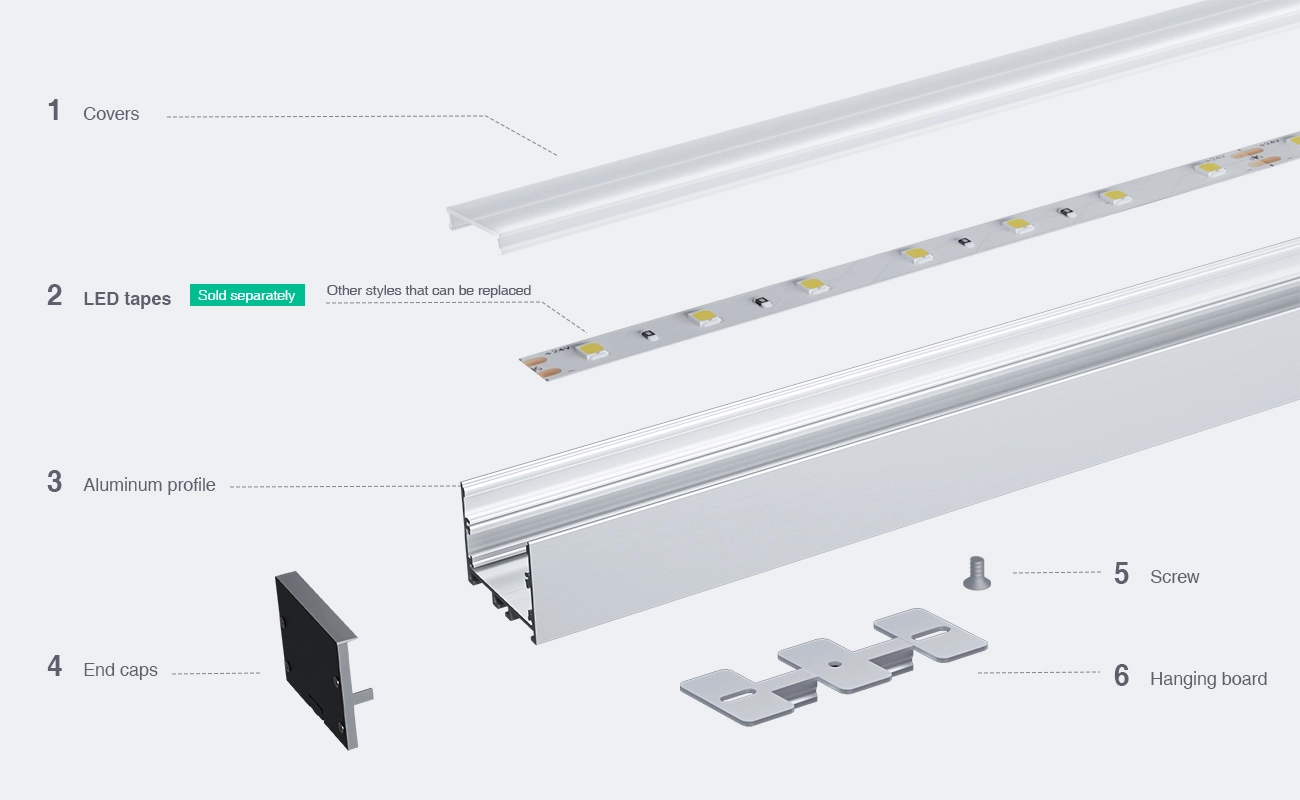 LED Profile - 2 meters compressed covers and caps / CN-SU06 L2000*48.5*35mm - Kosoom SP42-LED Strip Profile--03