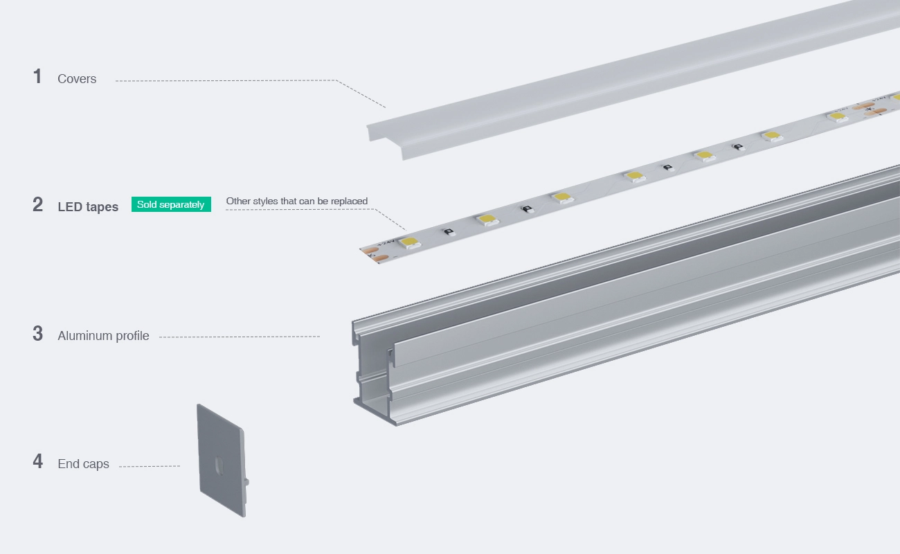 2 meters compressed covers and caps / CN-SS02 L2000*21.3*25.6mm - LED Profile - Kosoom SP52-LED Strip Profile--03