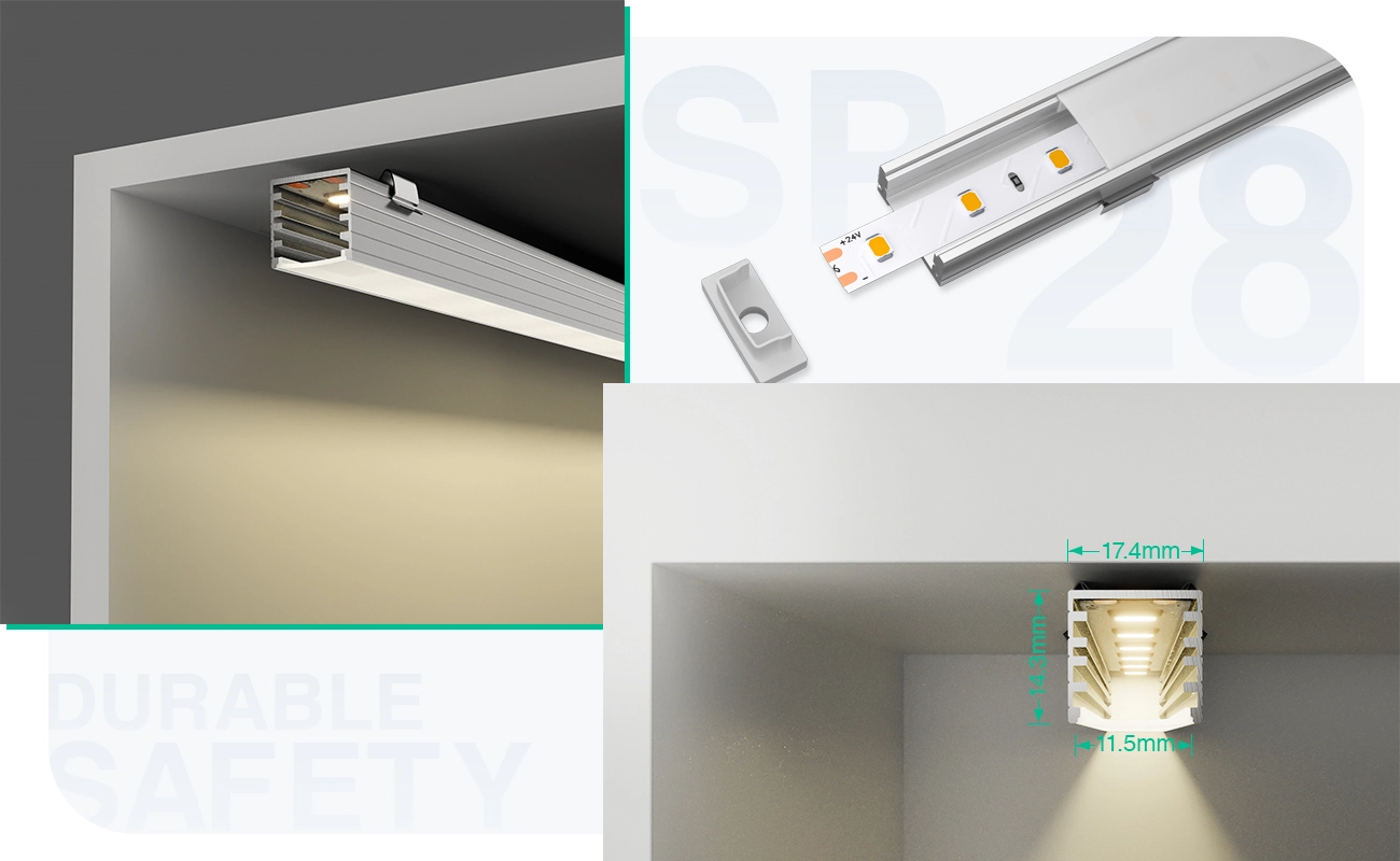 LED Profile - 2 meters compressed covers and caps / CN-SL07 L2000*14.2*14.3mm - Kosoom SP28-LED Strip Profile--05