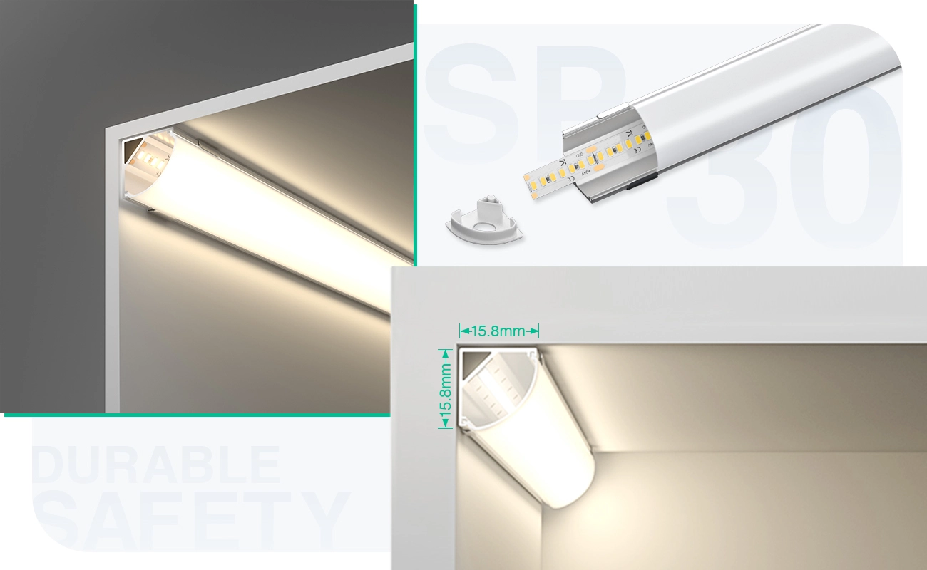 LED Profile - 2 meters compressed covers and caps / CN-SL09 L2000*15.8*15.8mm - Kosoom SP30-LED Strip Profile--05