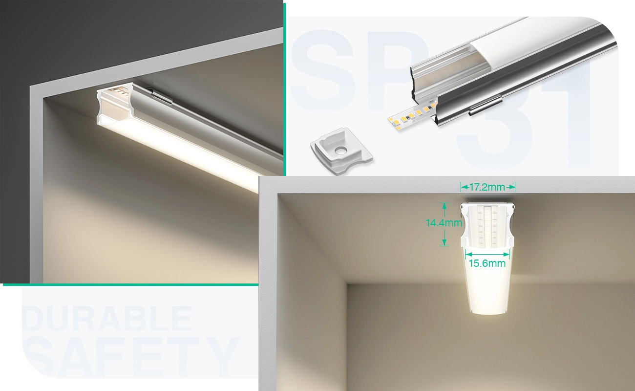 LED Profile - 2 meters compressed covers and caps / CN-SL10 L2000*17.2*14.4mm - Kosoom SP31-LED Strip Profile--05