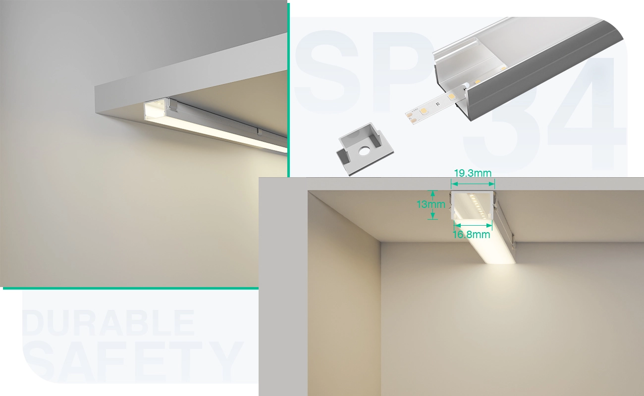 LED Profile - 2 meters compressed covers and caps / CN-SL12 L2000*20*20mm - Kosoom SP34-LED Strip Profile--05