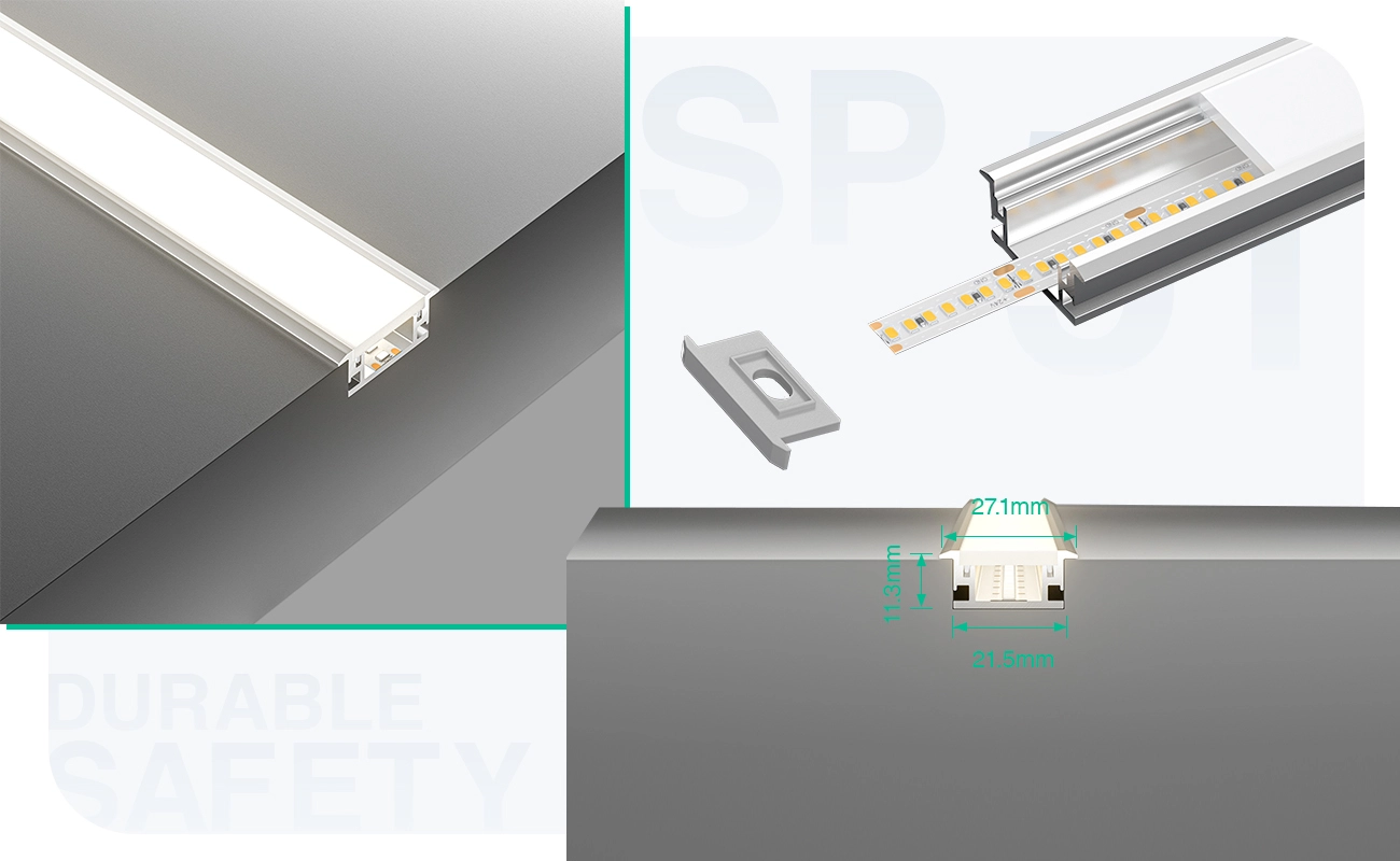 2 meters compressed covers and caps / CN-SS01 L2000*27.1*11.3mm - LED Profile - Kosoom SP51-LED Strip Profile--05