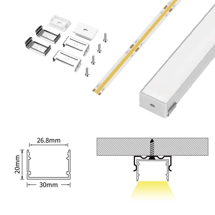 LED Profile - 2 meters compressed covers and caps / CN-SU01 L2000*30*20mm - Kosoom SP37-LED Strip Profile--07