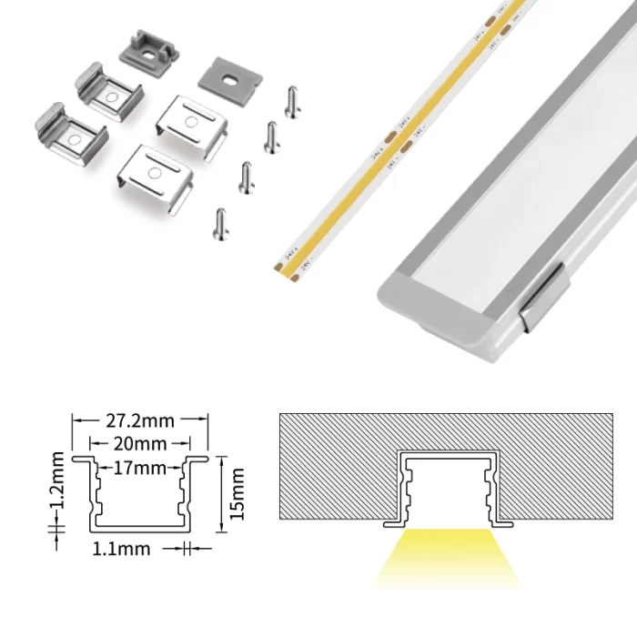 LED Profile - 2 meters compressed covers and caps / CN-SL04 L2000*27.2*15mm - Kosoom SP25-LED Strip Profile--07