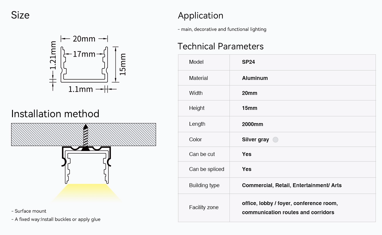 LED Profile - 2 meters compressed covers and caps / CN-SL03 L2000*20*15mm - Kosoom SP24-LED Profile--09