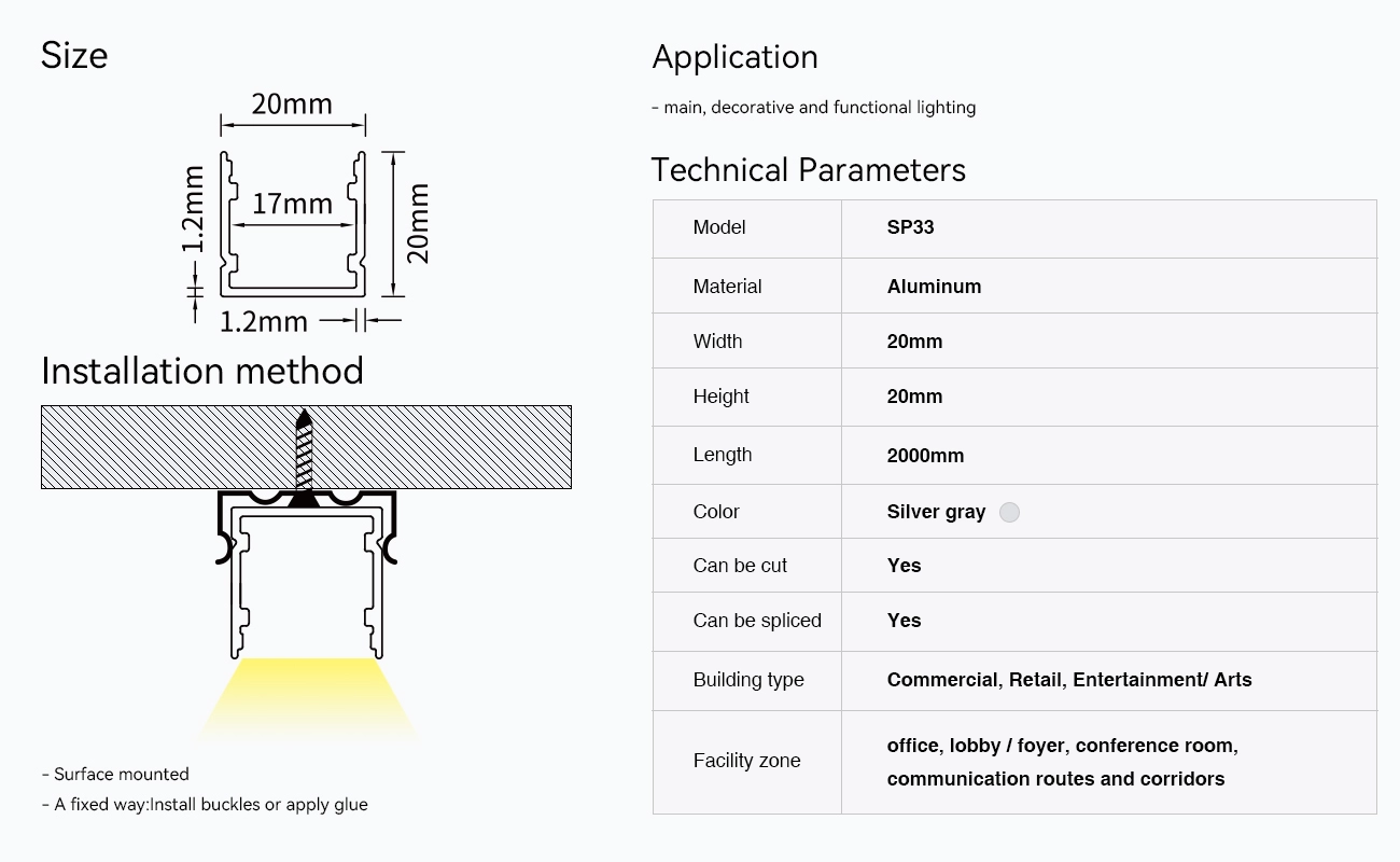 LED Profile - 2 meters compressed covers and caps / CN-SL12 L2000*20*20mm - Kosoom SP33-LED Aluminium Profile--09