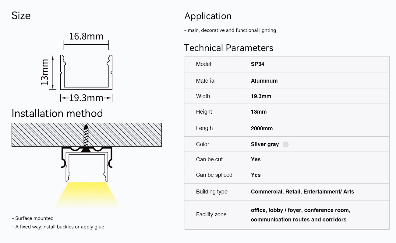 LED Profile - 2 meters compressed covers and caps / CN-SL12 L2000*20*20mm - Kosoom SP34-LED Strip Profile--09