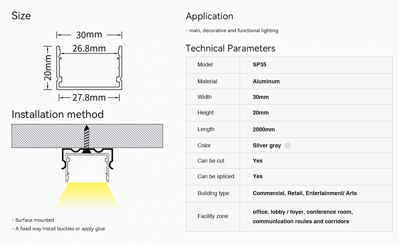 LED Profile - 2 meters compressed covers and caps / CN-SL14 L2000*30*20mm - Kosoom SP35-LED Aluminium Profile--09