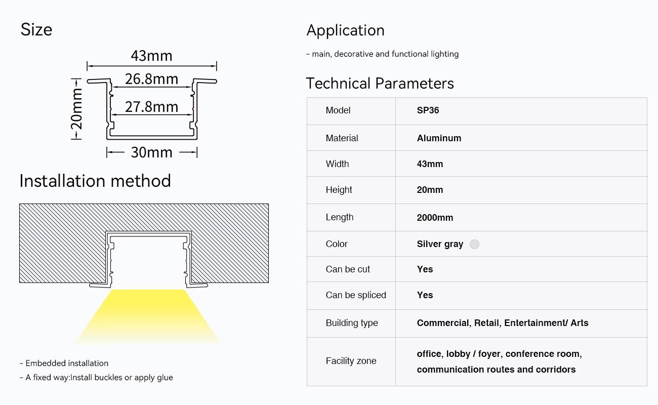 LED Profile - 2 meters compressed covers and caps / CN-SL15 L2000*43*20mm - Kosoom SP36-LED Aluminium Profile--09